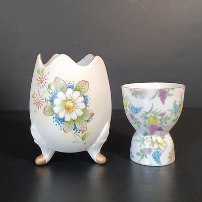 LOT 155: Lefton China Egg Cups, Limoges Art Plates, Lefton Art Pitcher & More