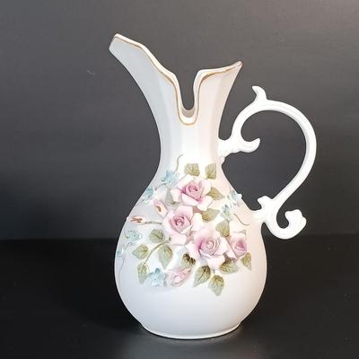 LOT 155: Lefton China Egg Cups, Limoges Art Plates, Lefton Art Pitcher & More