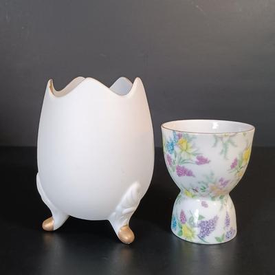 LOT 155: Lefton China Egg Cups, Limoges Art Plates, Lefton Art Pitcher & More