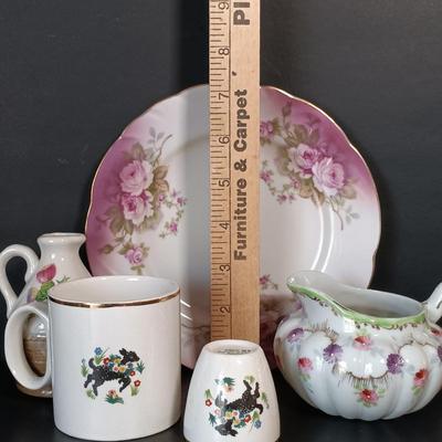 LOT 156: Arklow Ironstone Bo Peep Mug and Egg Cup with Lefton China Plate, Nippon Mini Lidded Dish & More
