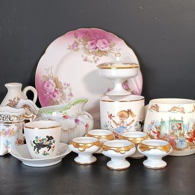 LOT 156: Arklow Ironstone Bo Peep Mug and Egg Cup with Lefton China Plate, Nippon Mini Lidded Dish & More