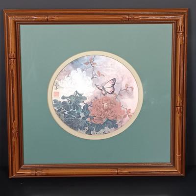 LOT 157: Karlsruhe Ceramic Art Tile, Wood Trinket Box, Framed Insect Art & Art Print