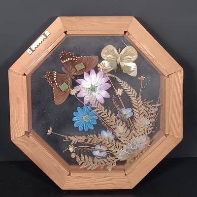 LOT 157: Karlsruhe Ceramic Art Tile, Wood Trinket Box, Framed Insect Art & Art Print