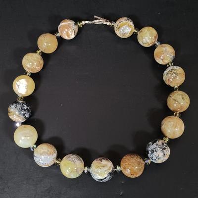 LOT 158: Numbered Perfume Bottle Print, Stone Bead Necklaces, Signed Wedgewood Trinket Box & More