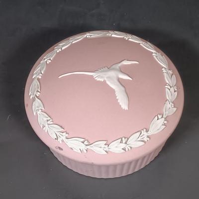 LOT 158: Numbered Perfume Bottle Print, Stone Bead Necklaces, Signed Wedgewood Trinket Box & More