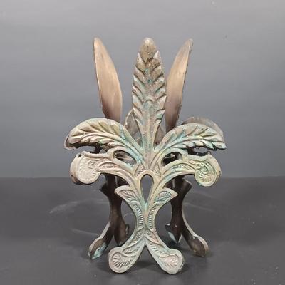 LOT 159: Vintage Blue Glaze Pottery Jar with Metal Candle Holder