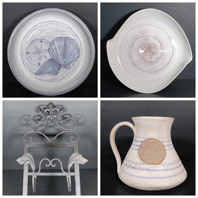 LOT 161: Nautical-Themed Signed Art Pottery with Metal Wall Display