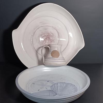 LOT 161: Nautical-Themed Signed Art Pottery with Metal Wall Display