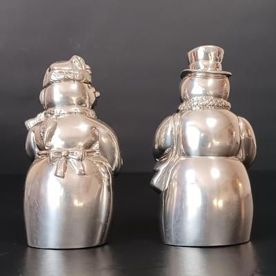 LOT 162: Lenox Mr. and Mrs. Snowman Salt and Pepper Shakers with Strombergshyttan Vase, Českći Crystal Vase & Pressed Glass Bowl