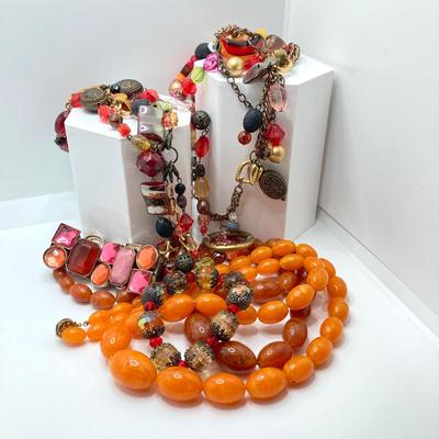LOT 192: Beautiful and Colorful Collection of Costume Jewelry - Some with Sterling Clasps