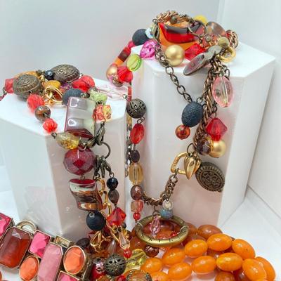 LOT 192: Beautiful and Colorful Collection of Costume Jewelry - Some with Sterling Clasps