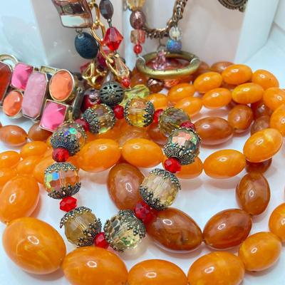 LOT 192: Beautiful and Colorful Collection of Costume Jewelry - Some with Sterling Clasps