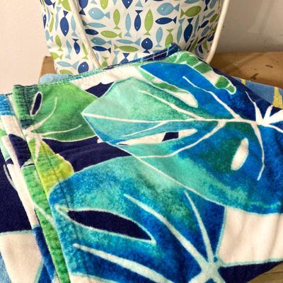 LOT 197: Beach Collection - Tommy Bahama Chair, Pacific Breeze Easy Up Tent, Totes, Towels and More