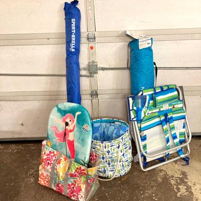 LOT 197: Beach Collection - Tommy Bahama Chair, Pacific Breeze Easy Up Tent, Totes, Towels and More
