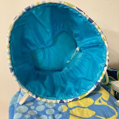 LOT 197: Beach Collection - Tommy Bahama Chair, Pacific Breeze Easy Up Tent, Totes, Towels and More