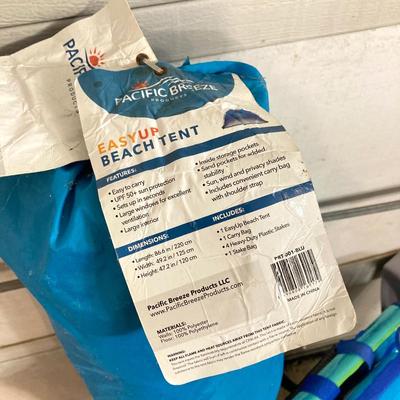 LOT 197: Beach Collection - Tommy Bahama Chair, Pacific Breeze Easy Up Tent, Totes, Towels and More