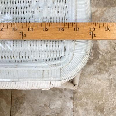 LOT 199: Wicker Accent / Patio Table with Live Aloe Plant, Pottery Fish and More