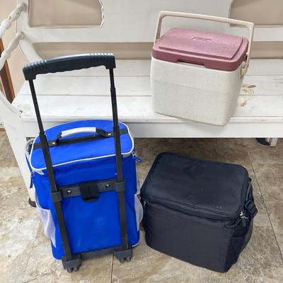 LOT 201: Coleman Lantern in Carry Case with Collection of Coolers and Outdoor Chair