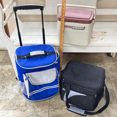 LOT 201: Coleman Lantern in Carry Case with Collection of Coolers and Outdoor Chair