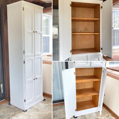 LOT 203: Tall White Storage Cabinet