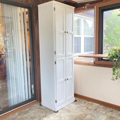 LOT 203: Tall White Storage Cabinet