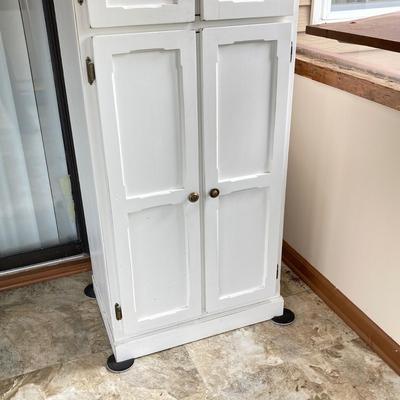 LOT 203: Tall White Storage Cabinet