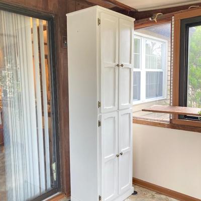 LOT 203: Tall White Storage Cabinet