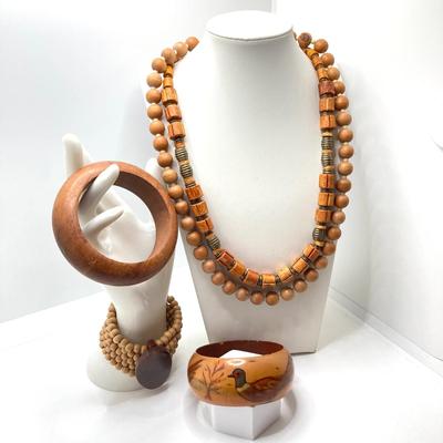 LOT 210: Wooden Jewelry Collection - Bracelets and Necklaces