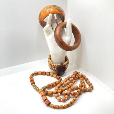 LOT 210: Wooden Jewelry Collection - Bracelets and Necklaces
