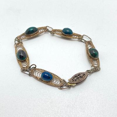 LOT 212: Vintage Sterling Jewelry Collection - Filigree Bracelet and Earrings