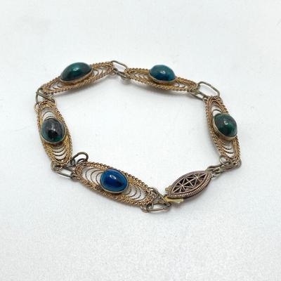 LOT 212: Vintage Sterling Jewelry Collection - Filigree Bracelet and Earrings