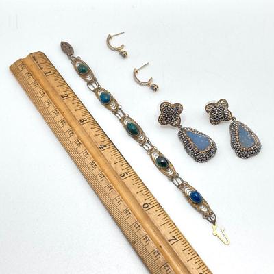 LOT 212: Vintage Sterling Jewelry Collection - Filigree Bracelet and Earrings