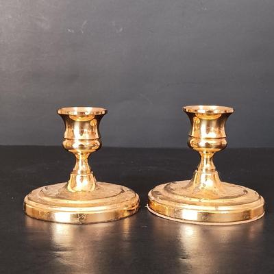 LOT 217: Baldwin Brass Candle Stick Holders with Coil Candle