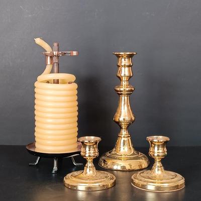 LOT 217: Baldwin Brass Candle Stick Holders with Coil Candle