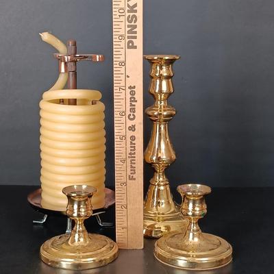 LOT 217: Baldwin Brass Candle Stick Holders with Coil Candle