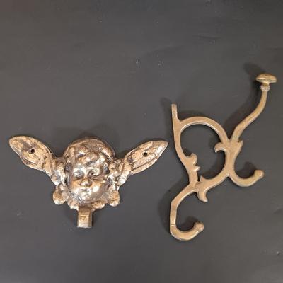 LOT 218: Brass Shelf and Wall Hooks with Willow Tree Figurines, Wilcox-Smith Art Tile & Monet Print