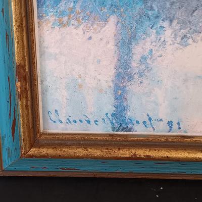 LOT 218: Brass Shelf and Wall Hooks with Willow Tree Figurines, Wilcox-Smith Art Tile & Monet Print