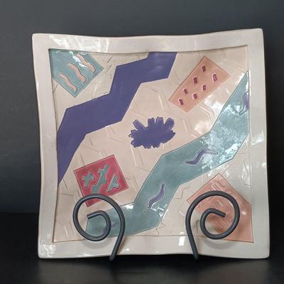 LOT 219: Vintage Barbara Demery Art Plate with Dansk Cheese Plate, 'Sharp' Cheese Knife & More