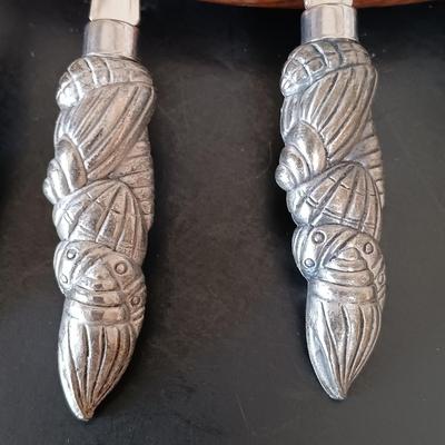 LOT 219: Vintage Barbara Demery Art Plate with Dansk Cheese Plate, 'Sharp' Cheese Knife & More