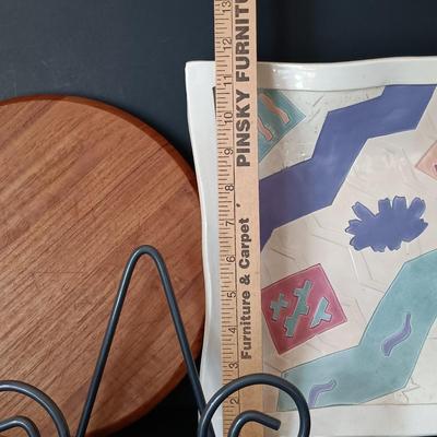 LOT 219: Vintage Barbara Demery Art Plate with Dansk Cheese Plate, 'Sharp' Cheese Knife & More