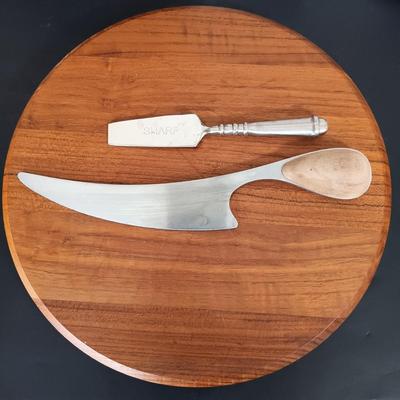 LOT 219: Vintage Barbara Demery Art Plate with Dansk Cheese Plate, 'Sharp' Cheese Knife & More