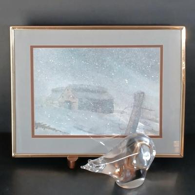 LOT 220: Vintage Kosta Huff Glass Polar Bear with Signed and Numbered Doris Crusenberry Print