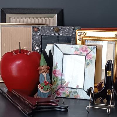 LOT 221: Collection of Picture Frames, Large Apple Candle & Tom Clark Studios 'Holly' Gnome