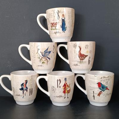 LOT 224: Williams Sonoma Twelve Days of Christmas Mugs, Lefton China Cardinal Basket, Jamestown China Creamer and Sugar Bowl & More