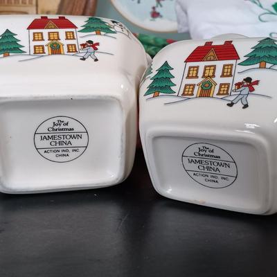 LOT 224: Williams Sonoma Twelve Days of Christmas Mugs, Lefton China Cardinal Basket, Jamestown China Creamer and Sugar Bowl & More