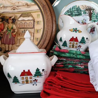 LOT 224: Williams Sonoma Twelve Days of Christmas Mugs, Lefton China Cardinal Basket, Jamestown China Creamer and Sugar Bowl & More