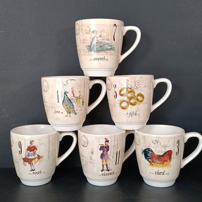 LOT 224: Williams Sonoma Twelve Days of Christmas Mugs, Lefton China Cardinal Basket, Jamestown China Creamer and Sugar Bowl & More