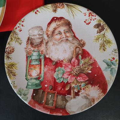 LOT 225: Vietri Old St. Nick Serving Dish, Plate and Salt and Pepper Shakers with La Dolce Vita Snowman Plate, Hallmark Candle Holders...