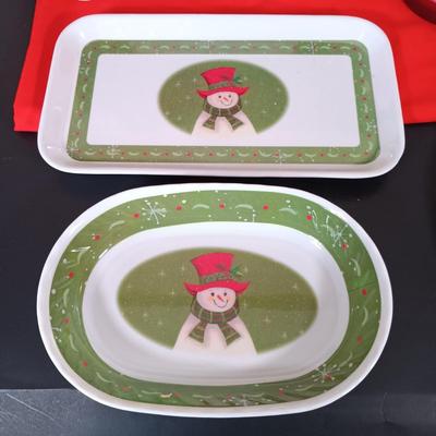 LOT 225: Vietri Old St. Nick Serving Dish, Plate and Salt and Pepper Shakers with La Dolce Vita Snowman Plate, Hallmark Candle Holders...