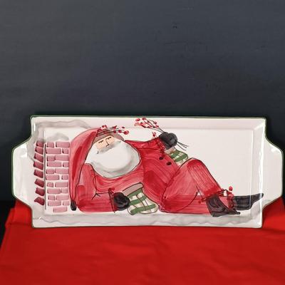 LOT 225: Vietri Old St. Nick Serving Dish, Plate and Salt and Pepper Shakers with La Dolce Vita Snowman Plate, Hallmark Candle Holders...